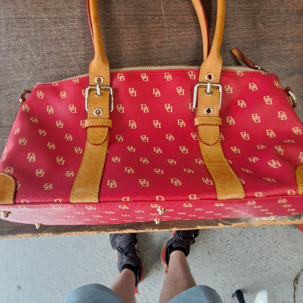 Dooney & Bourke Pebble Leather Satchel Berry Pink Coquette Bag Tan Trim